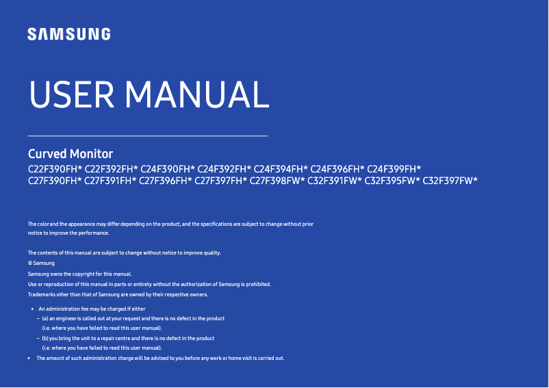 Page 1 de la notice Manuel utilisateur Samsung C24F392FHW