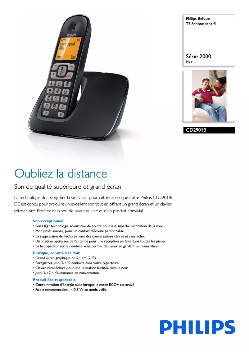Page 1 de la notice Fiche technique Philips BeNear CD2901B