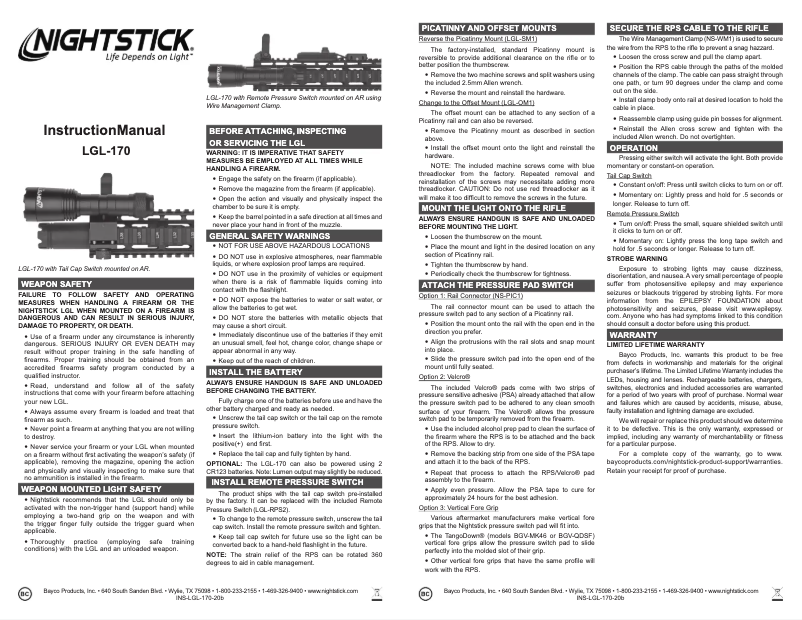 Imagen de la primera página del manual del dispositivo LGL-170A