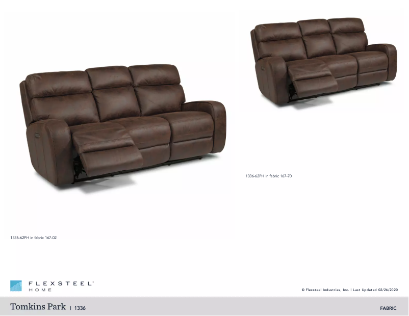 Page 1 de la notice Fiche technique Flexsteel Tomkins Park 1336-62PH