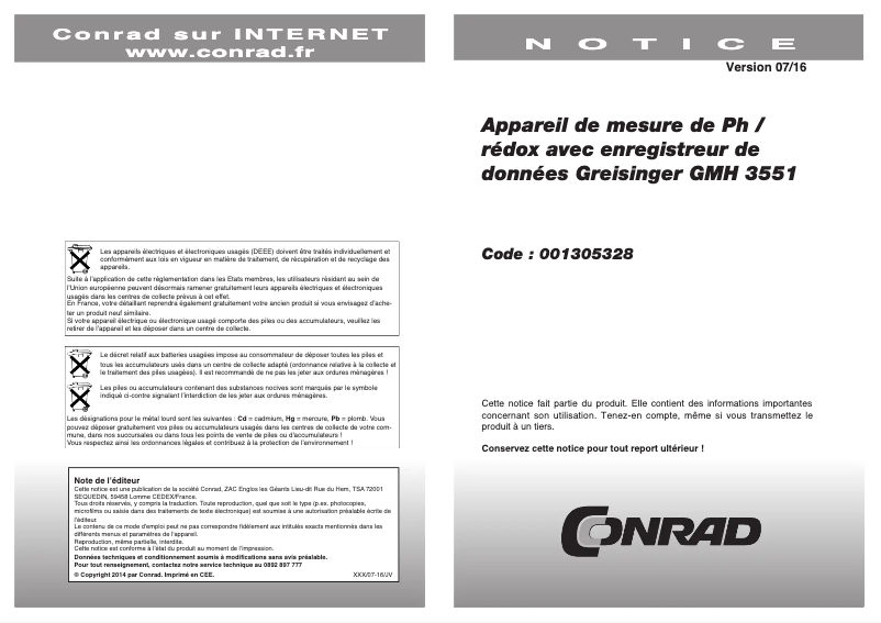 Page 1 de la notice Manuel utilisateur Greisinger GMH 3551