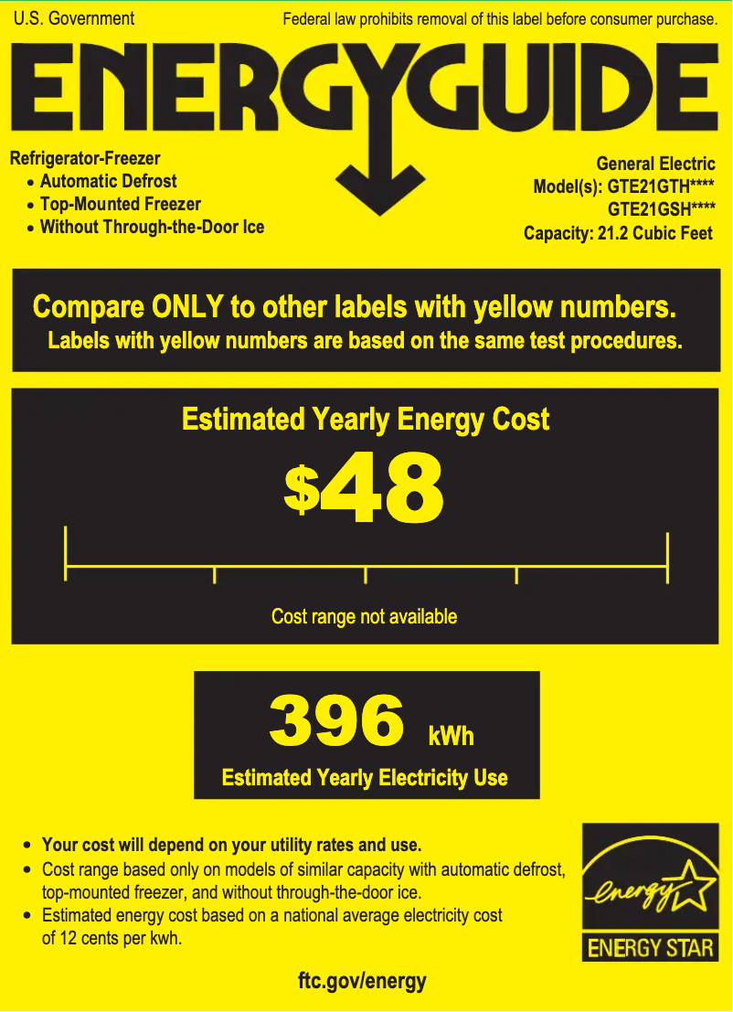 Page 1 of the manual Energy Label GE GTE21GTHBB