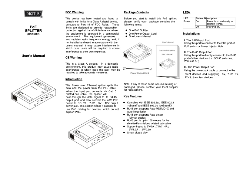 Page 1 de la notice Manuel utilisateur Digitus DN-95202