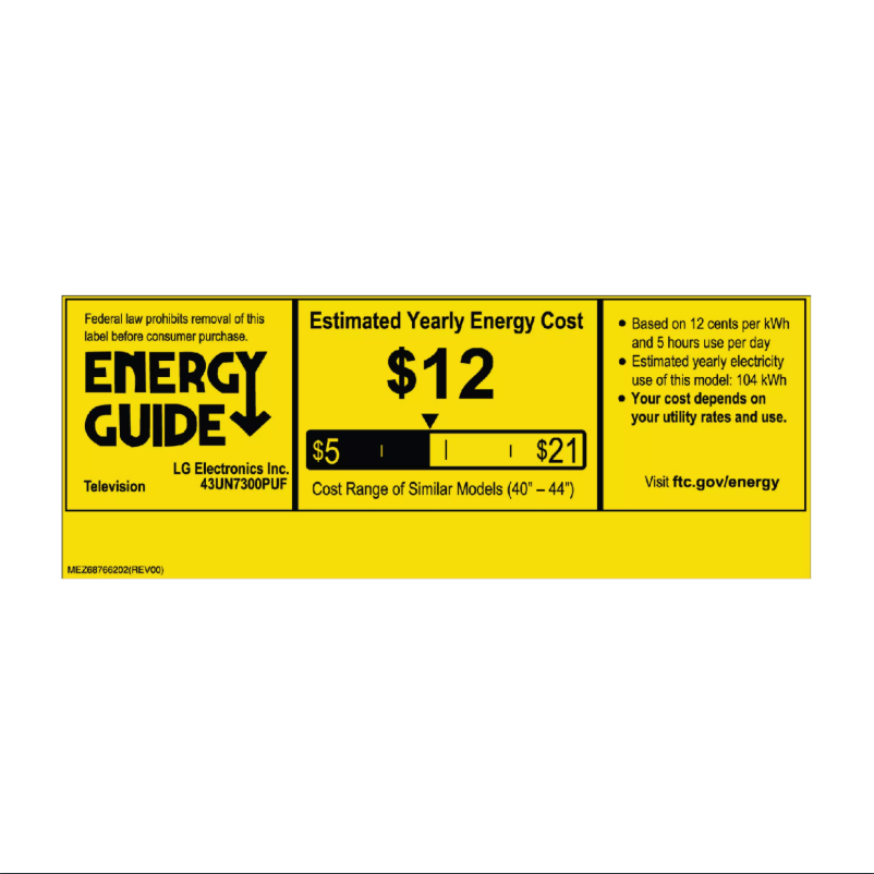 Page 1 de la notice Label énergétique LG 43UM6910PUA