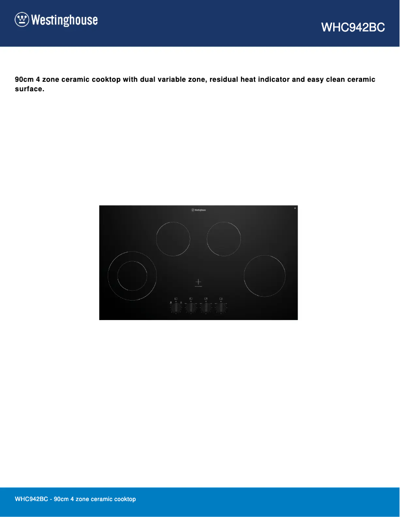 Page n°1 - Fiche technique Westinghouse WHC942BC