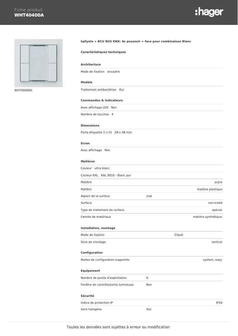 Image de la première page du manuel de l'appareil WHT40400A