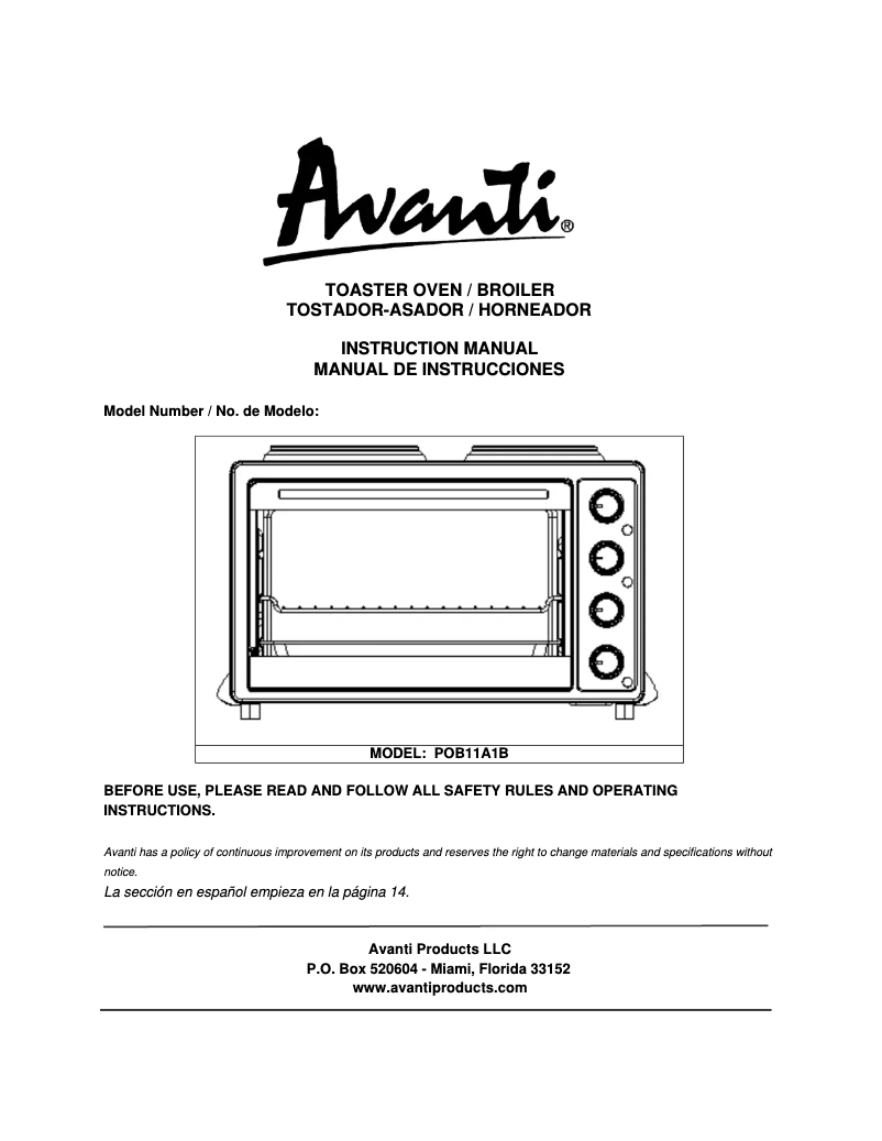 Imagen de la primera página del manual del dispositivo POB11A1B