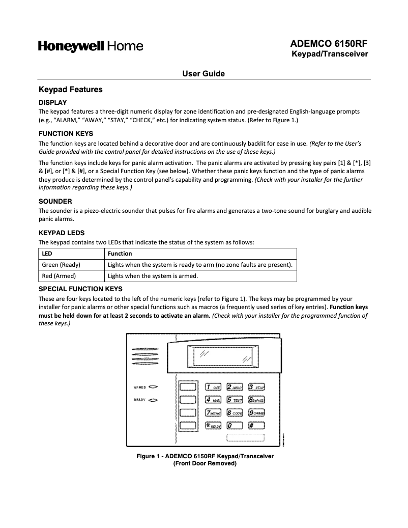 Page n°1 - Manuel utilisateur Honeywell 6150RF