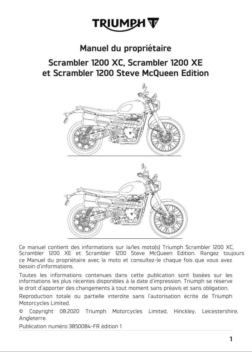 Image de la première page du manuel de l'appareil Scrambler 1200 XE