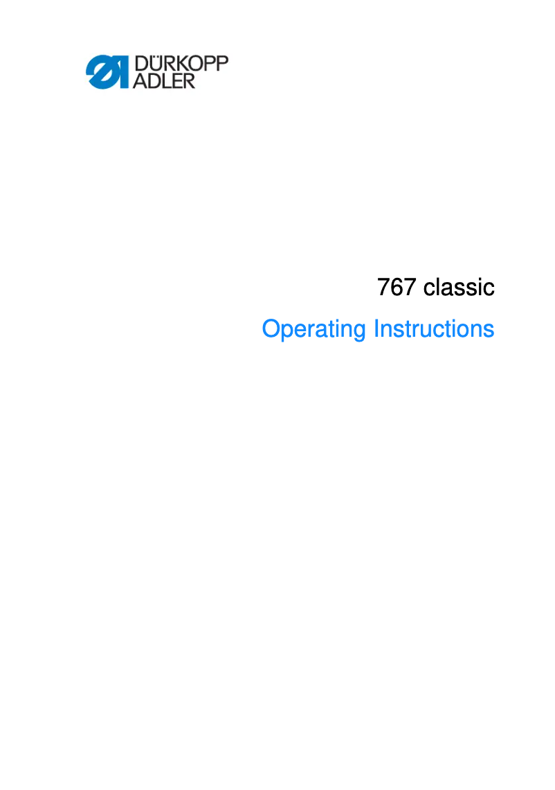 Page n°1 - Manuel utilisateur Dürkopp Adler 767 CLASSIC