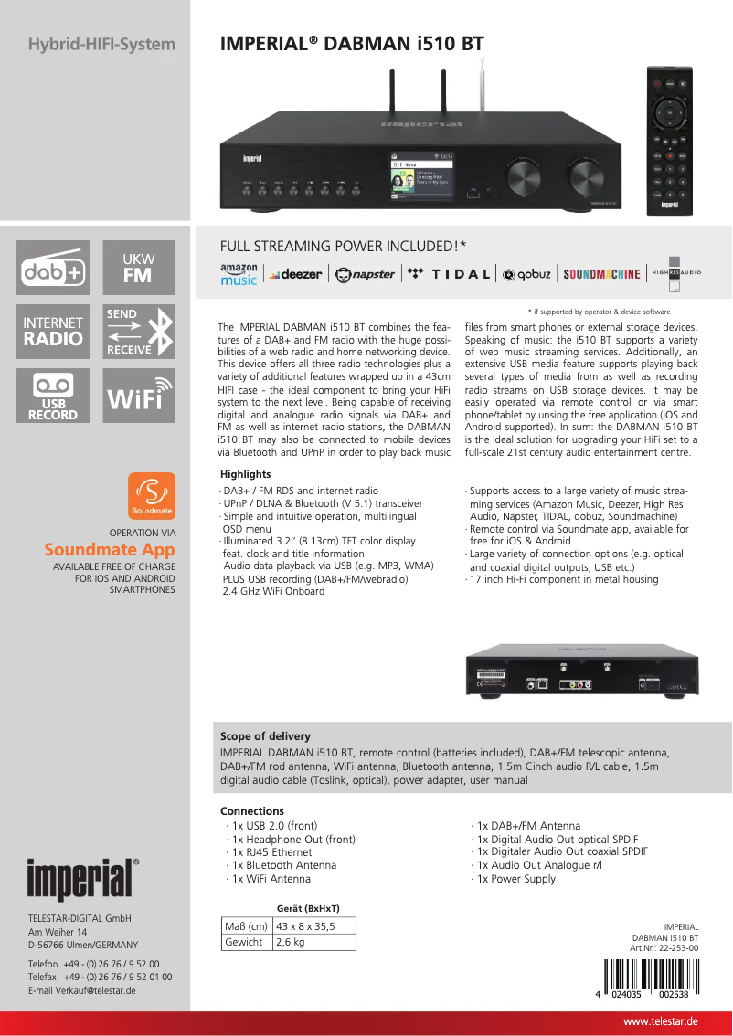 Page 1 de la notice Fiche technique Imperial DABMAN i510 BT