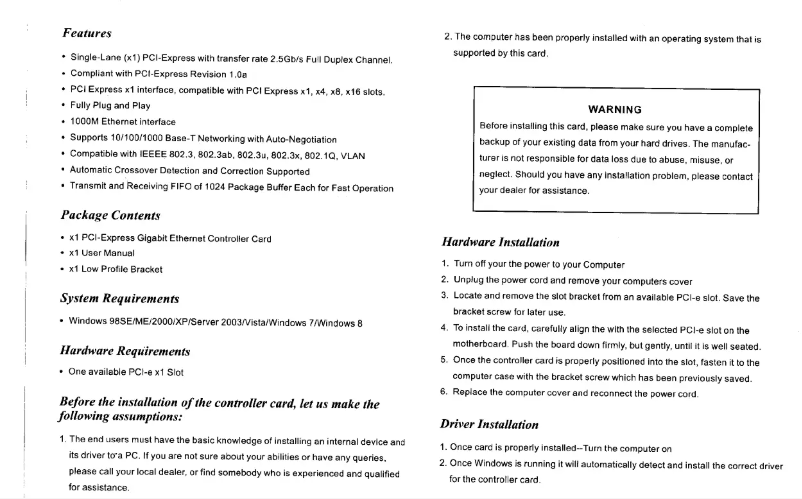 First page image of the manual for SI-PEX24035
