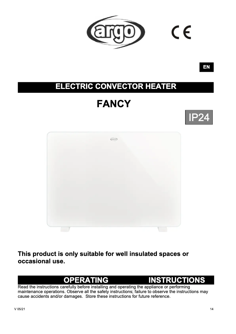 Page n°1 - Manuel utilisateur Argoclima Fancy