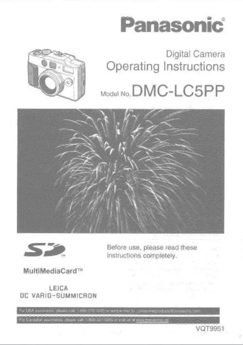 Image de la première page du manuel de l'appareil Lumix DMC-LC5PP