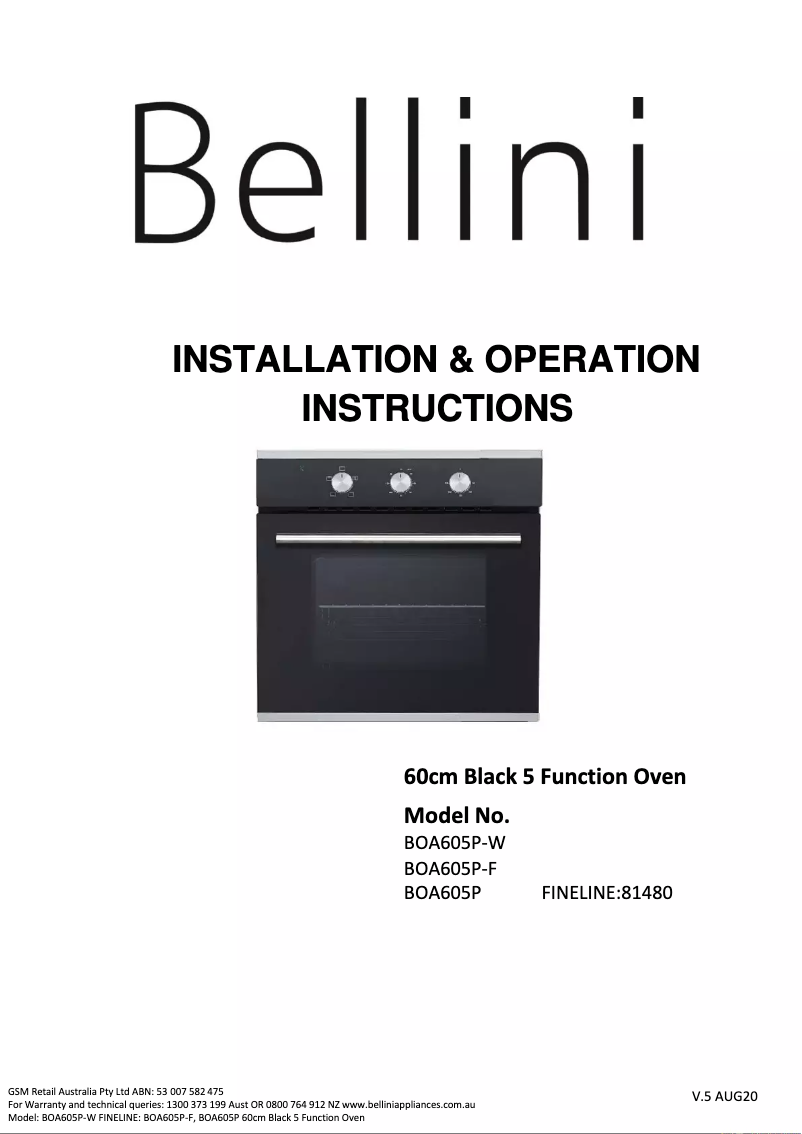 Page n°1 - Manuel utilisateur Bellini BO607B(-F)