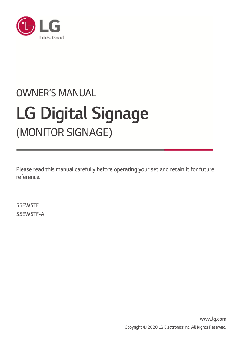 Page 1 de la notice Manuel utilisateur LG EW5TF-A