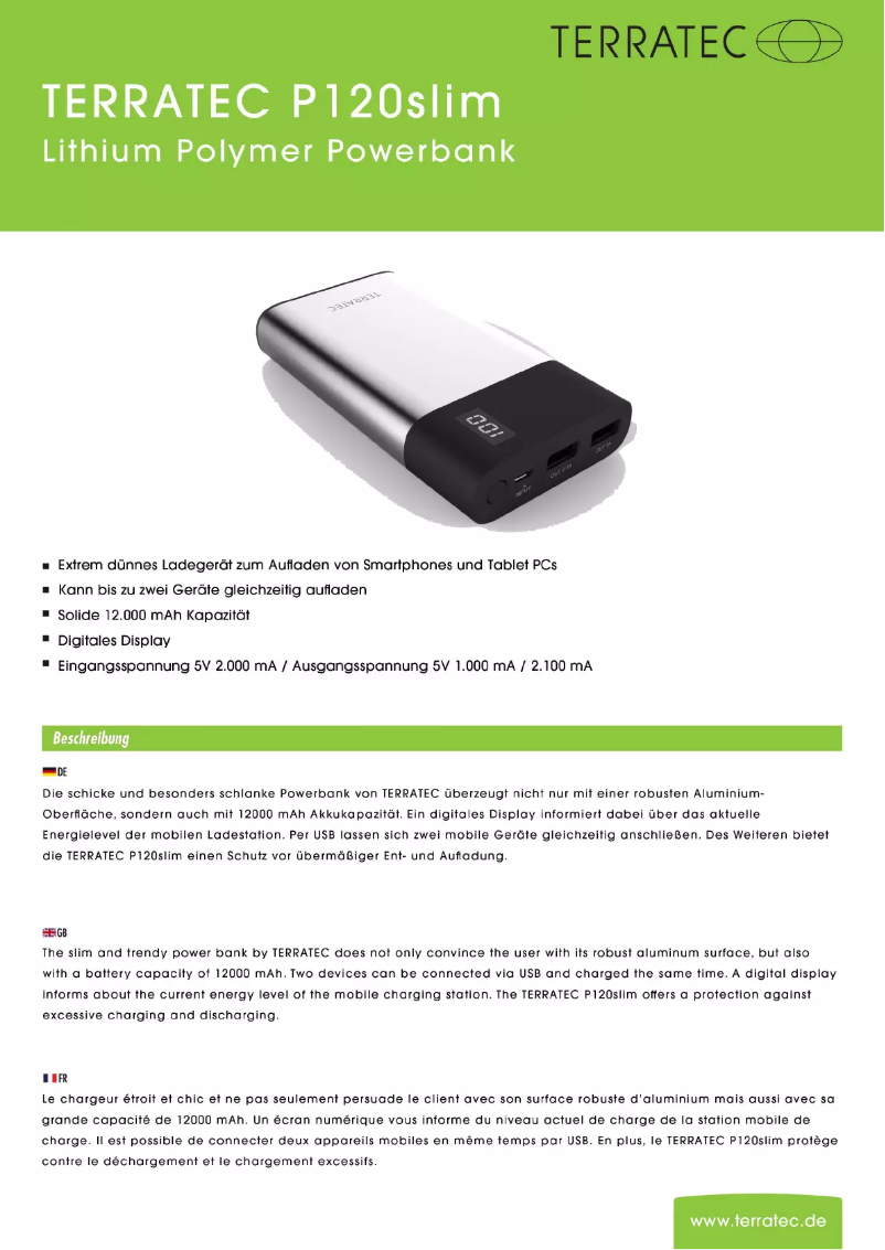 Página 1 del manual Manual de usuario Terratec P120 Slim