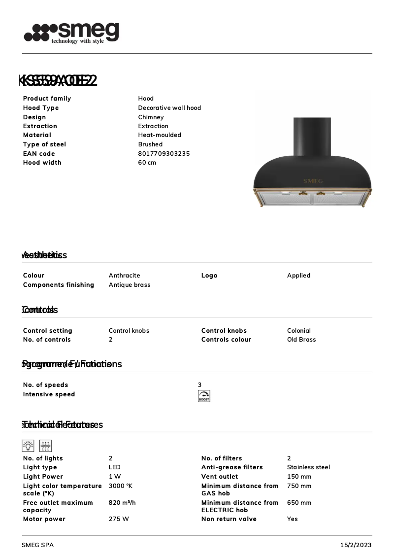 Page 1 de la notice Brochure Smeg KS59AOE2