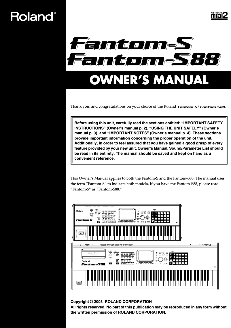 Image de la première page du manuel de l'appareil Fantom S88