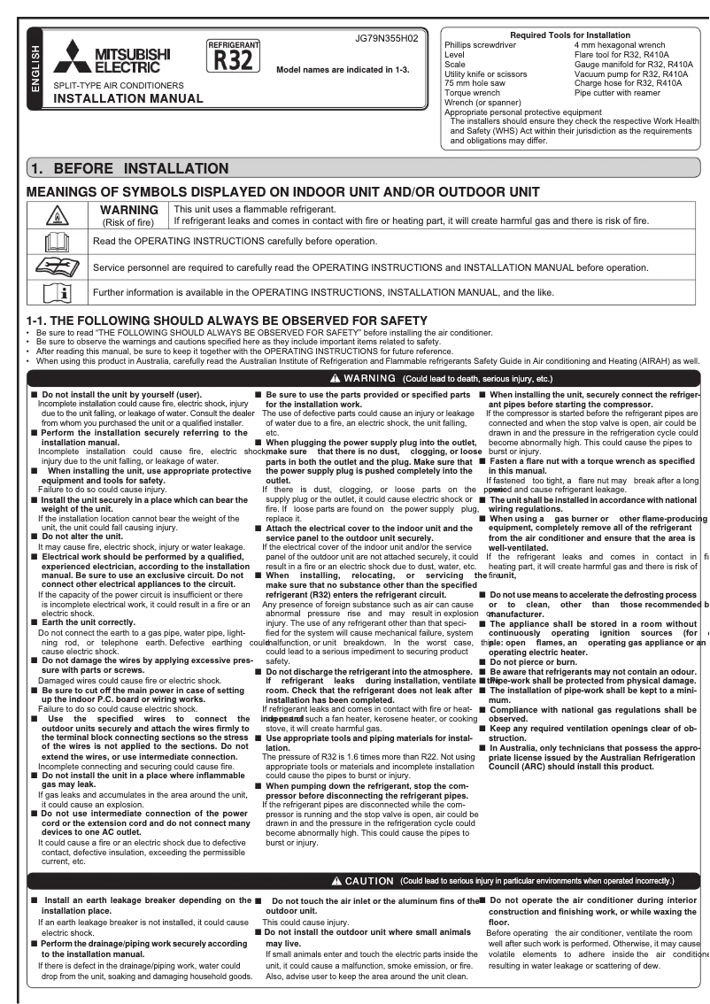 Page 1 de la notice Manuel utilisateur Mitsubishi MSY-GW50VFD-A1
