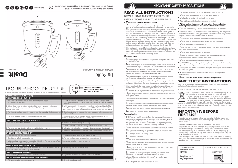 Page 1 de la notice Manuel utilisateur Dualit Jug