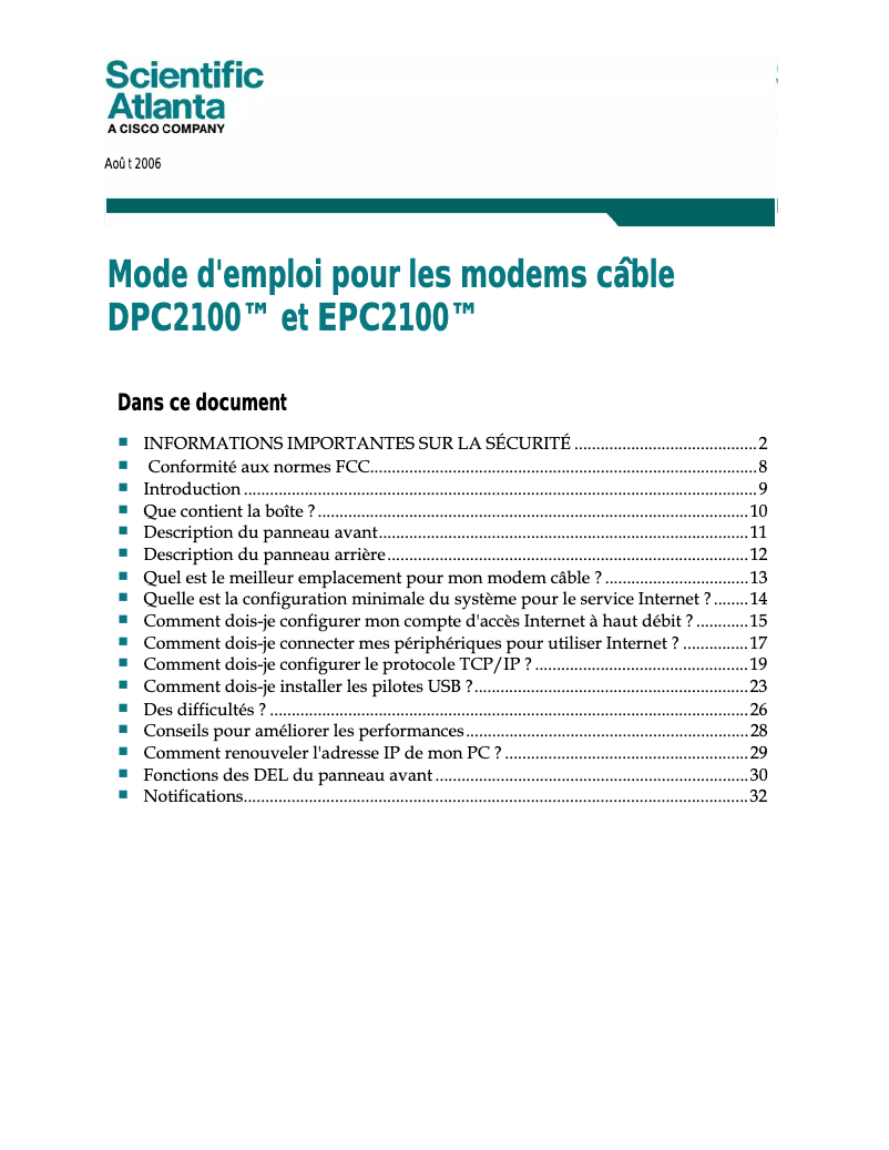 Page n°1 - Manuel utilisateur Cisco EPC2100
