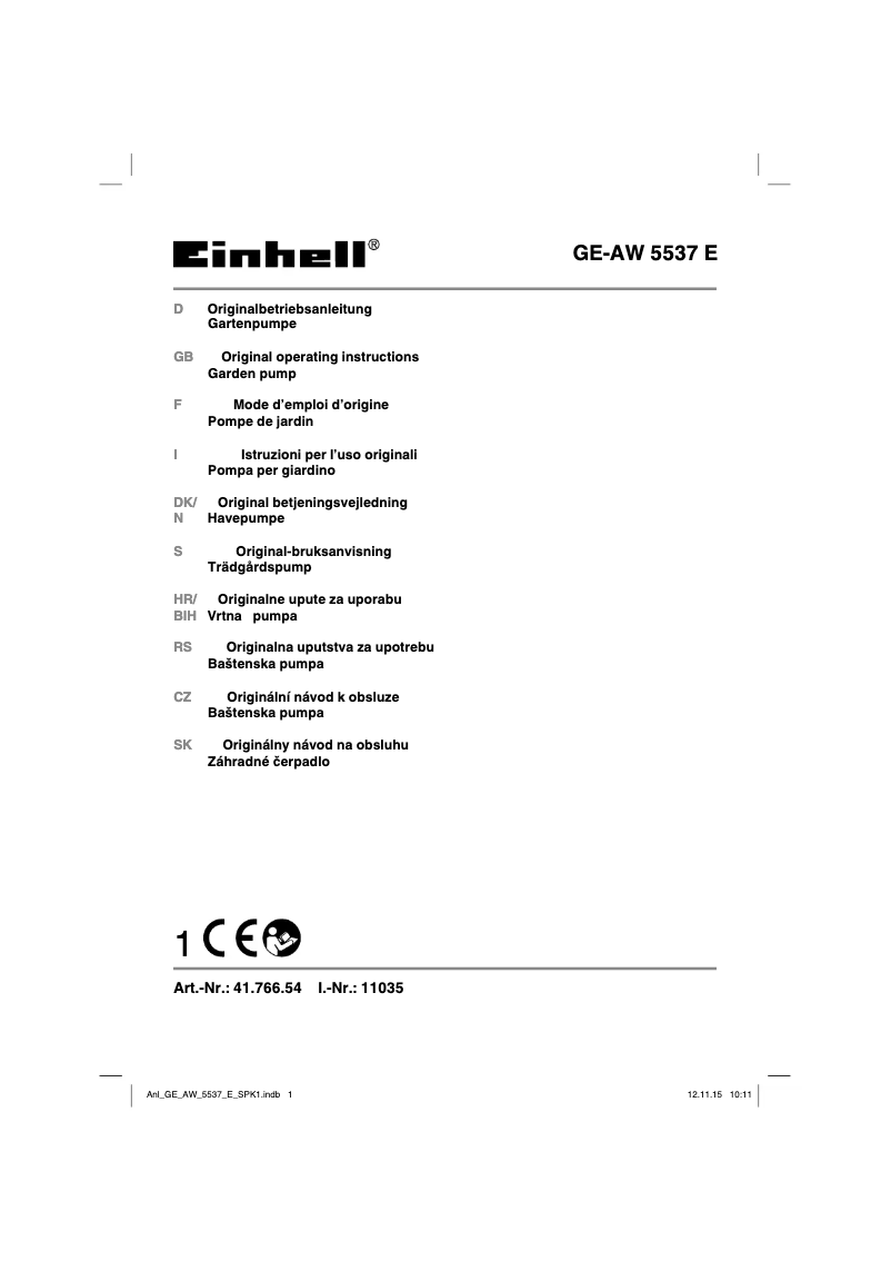 Page 1 de la notice Manuel utilisateur Einhell GE-AW 5537 E