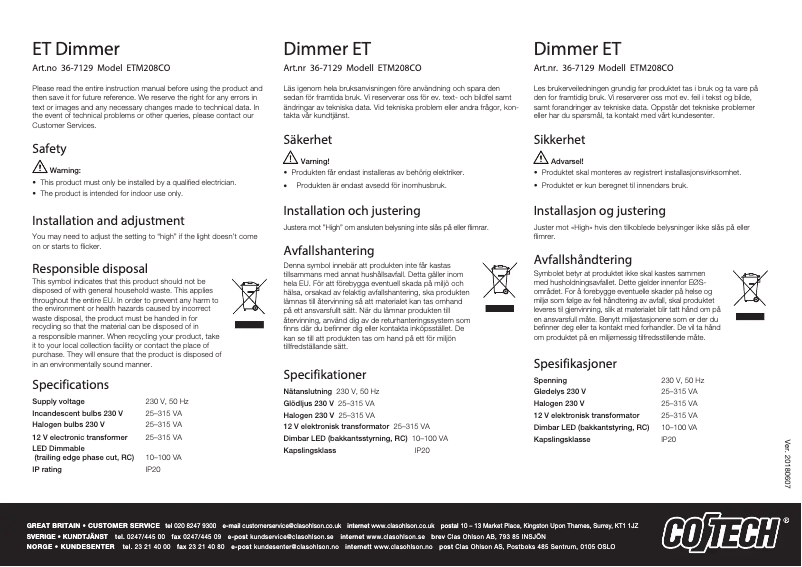 Image de la première page du manuel de l'appareil ETM208CO