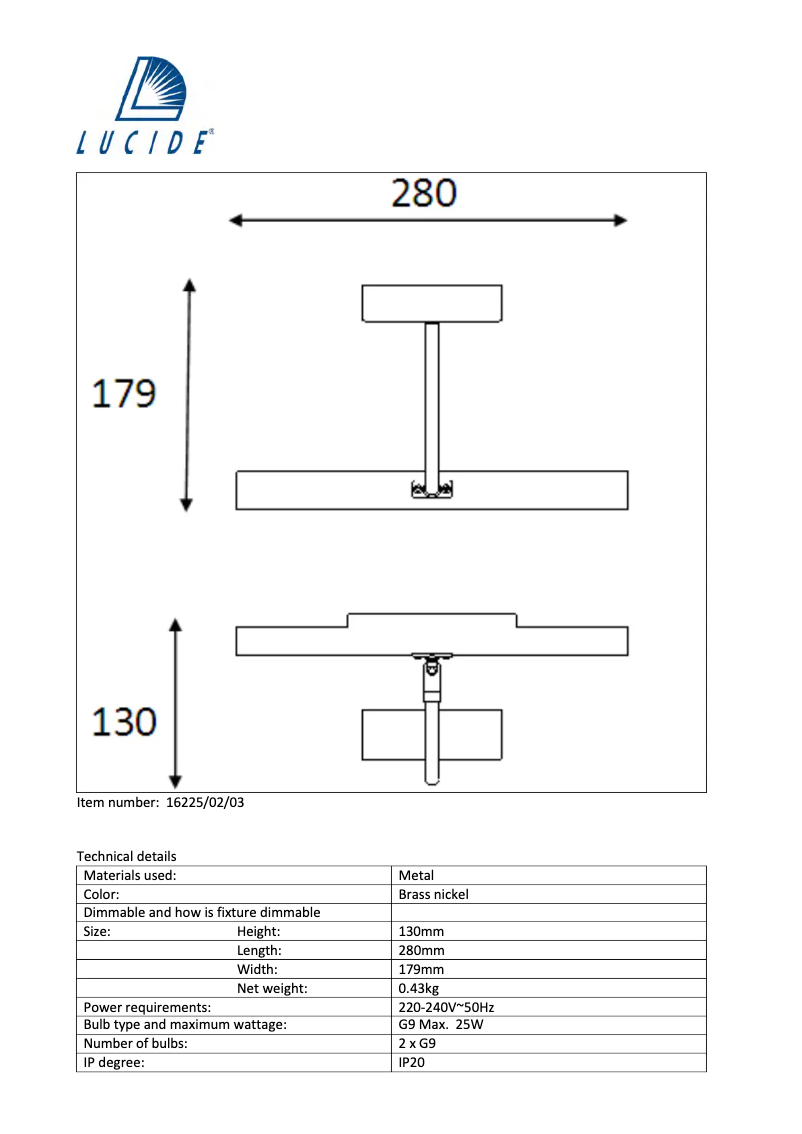 Page n°1 - Manuel utilisateur Lucide Ferrady 16225/02/03