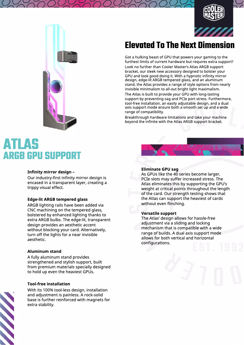 Página 1 del manual Ficha técnica Cooler Master Atlas ARGB GPU Support