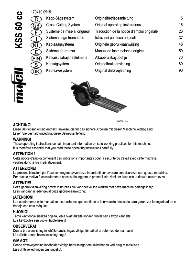 Page n°1 - Manuel utilisateur Mafell KSS 60 cc
