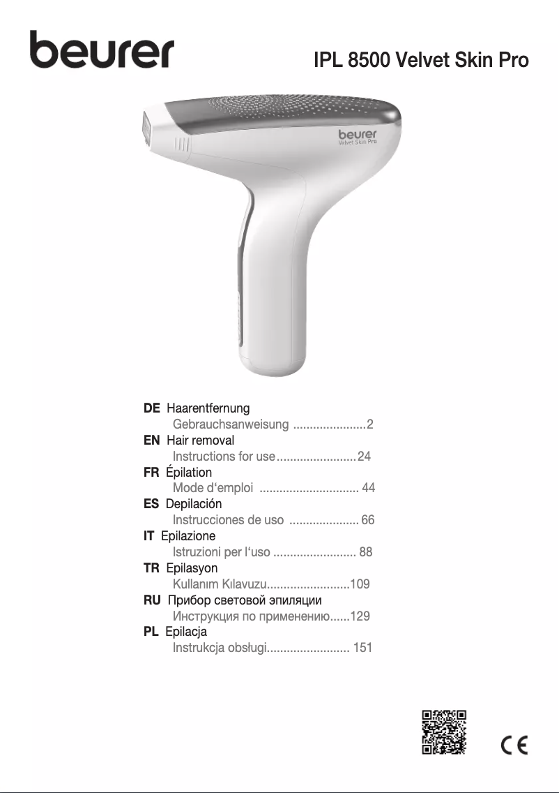 Page n°1 - Manuel utilisateur Beurer Velvet Skin Pro IPL 8500