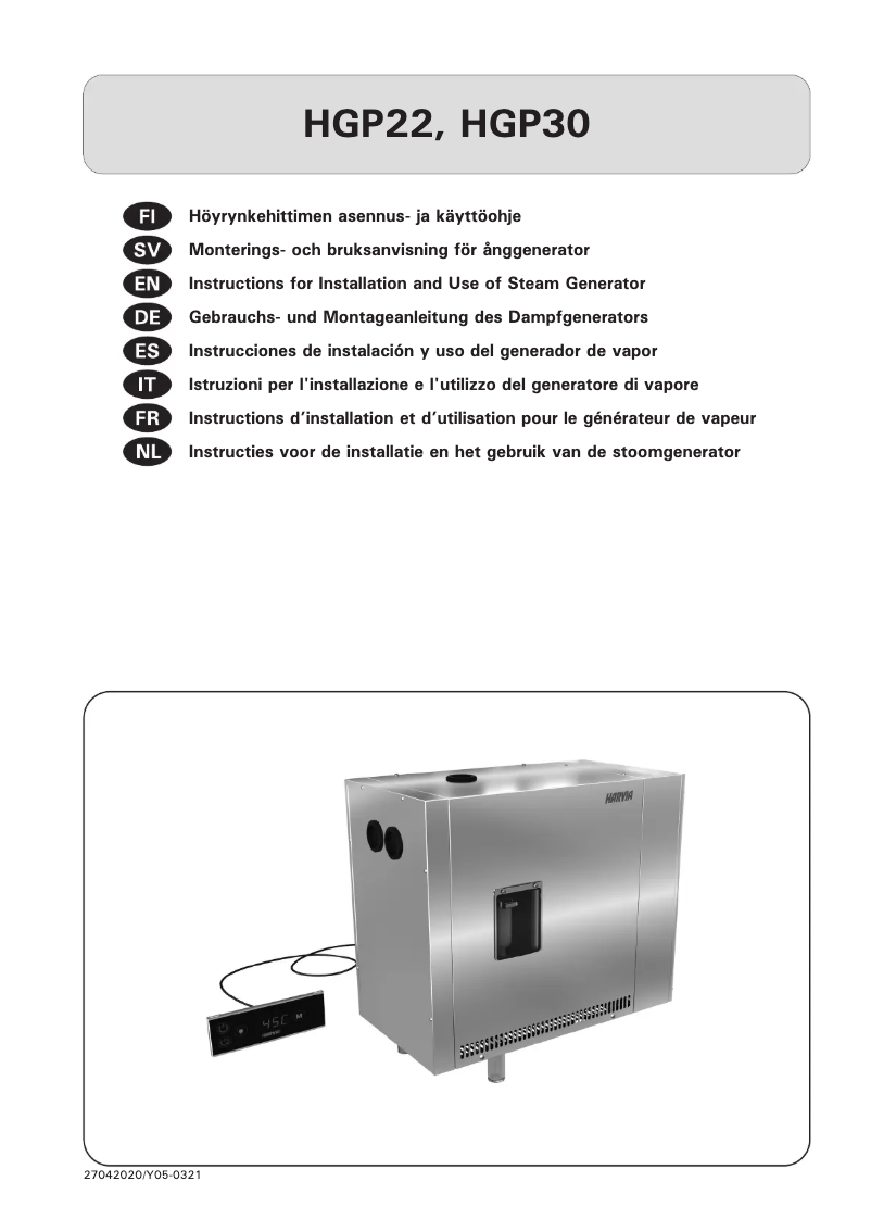 Page n°1 - Manuel utilisateur Harvia HGP30