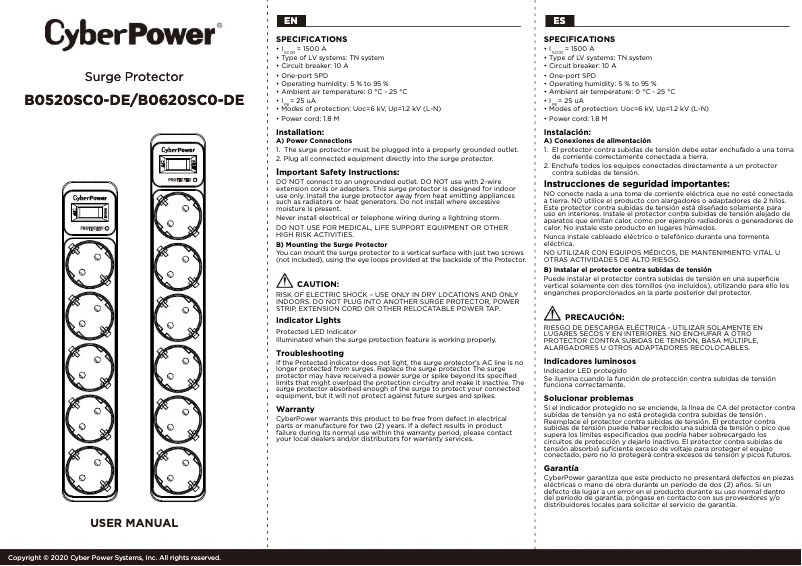 Page 1 de la notice Manuel utilisateur CyberPower B0520SC0-DE