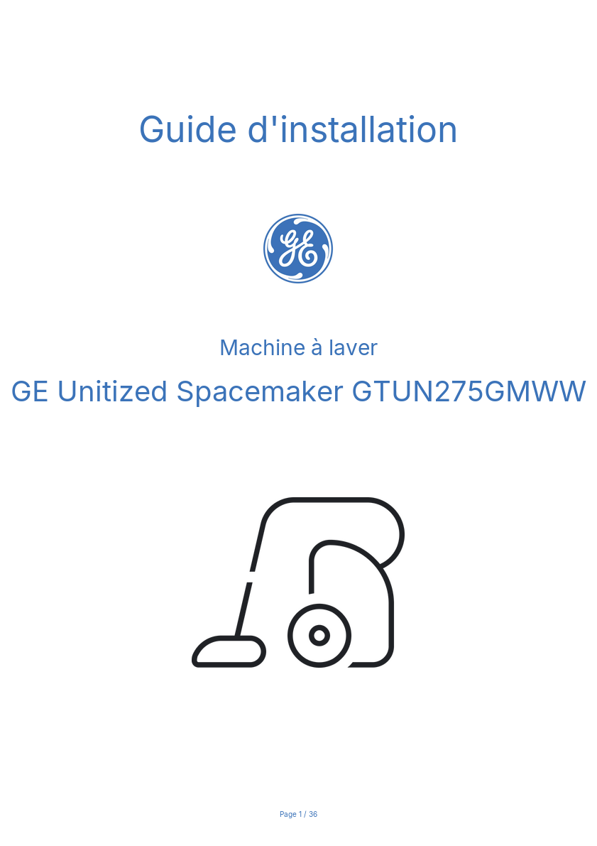 Page n°1 - Guide d'installation GE Unitized Spacemaker GTUN275GMWW