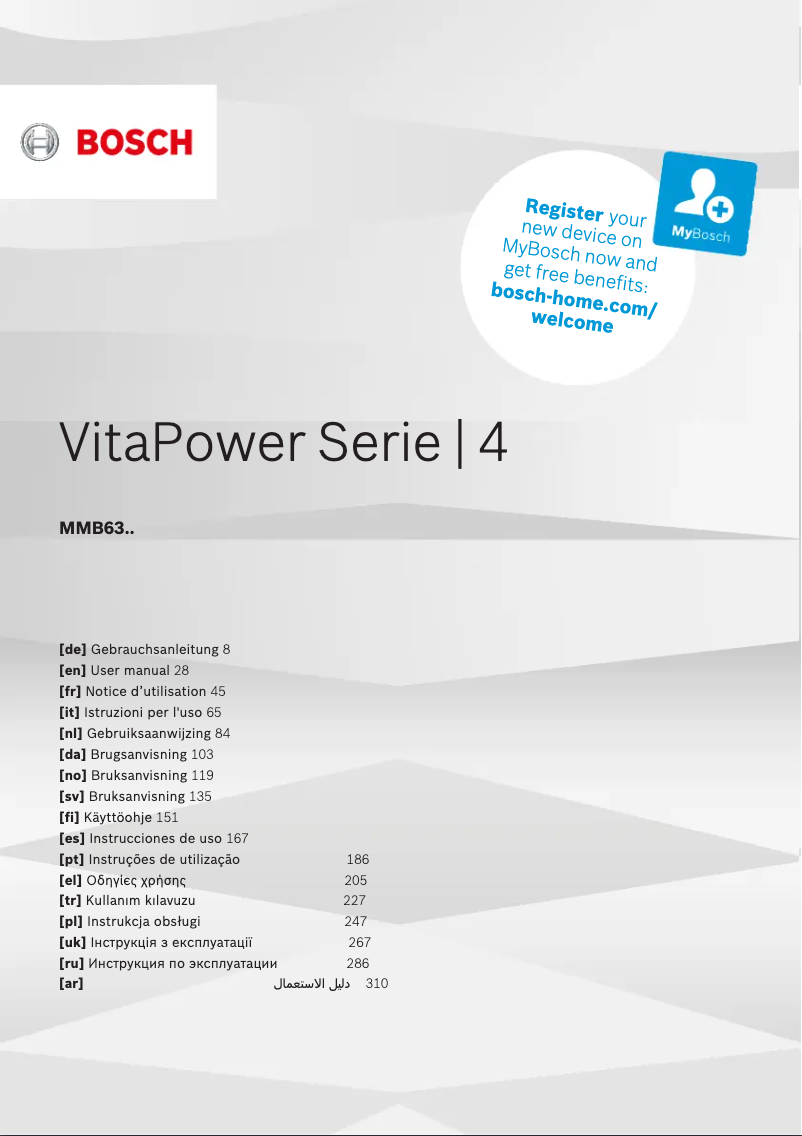 Page 1 de la notice Manuel utilisateur Bosch VitaPower MMB6382M