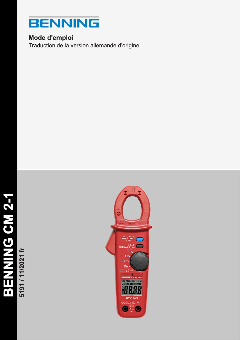 Page 1 de la notice Manuel utilisateur BENNING CM 2-1