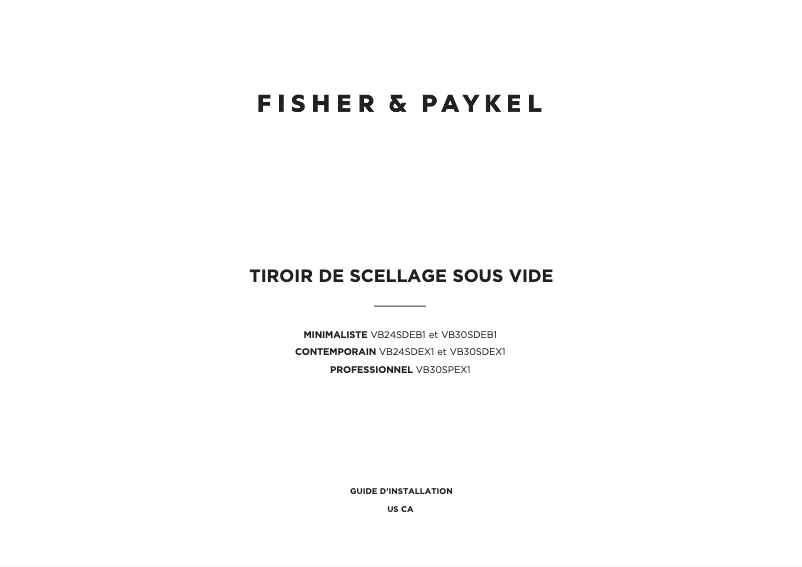 Page 1 de la notice Guide d'installation Fisher & Paykel VB24SDEX1