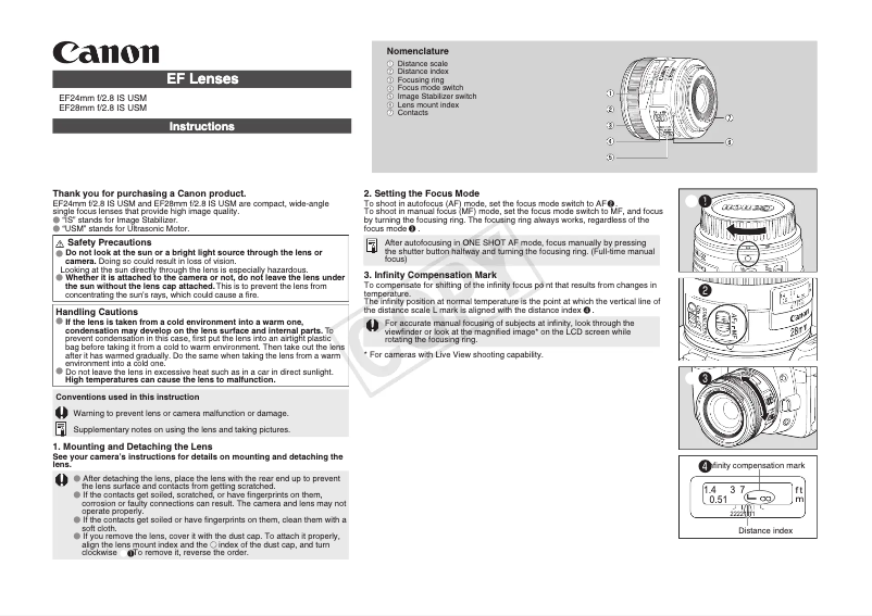 Page 1 de la notice Manuel utilisateur Canon EF 24MM F/2.8 IS USM