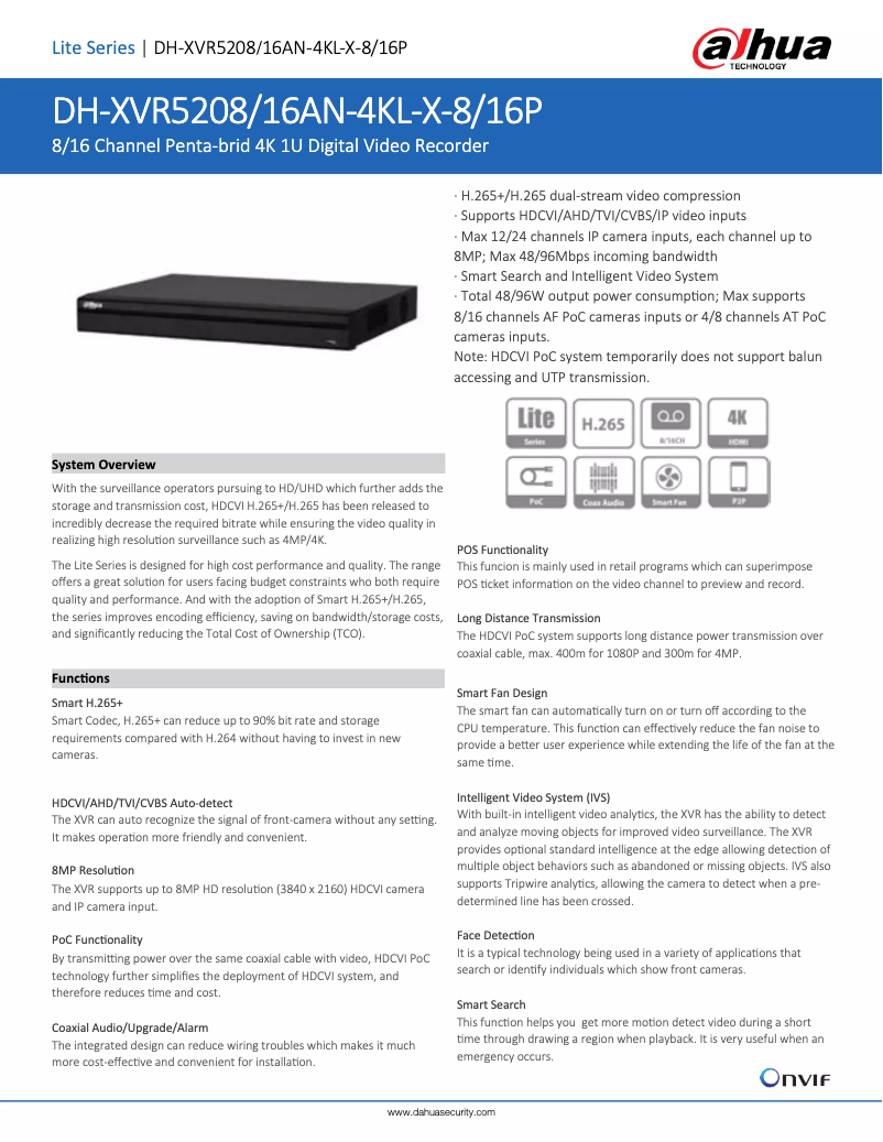 Página 1 del manual Ficha técnica Dahua Technology XVR5208/16AN-4KL-X-8/16P