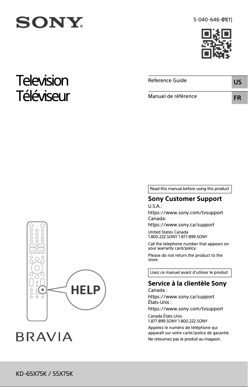 Page n°1 - Manuel utilisateur Sony KD-65X75K