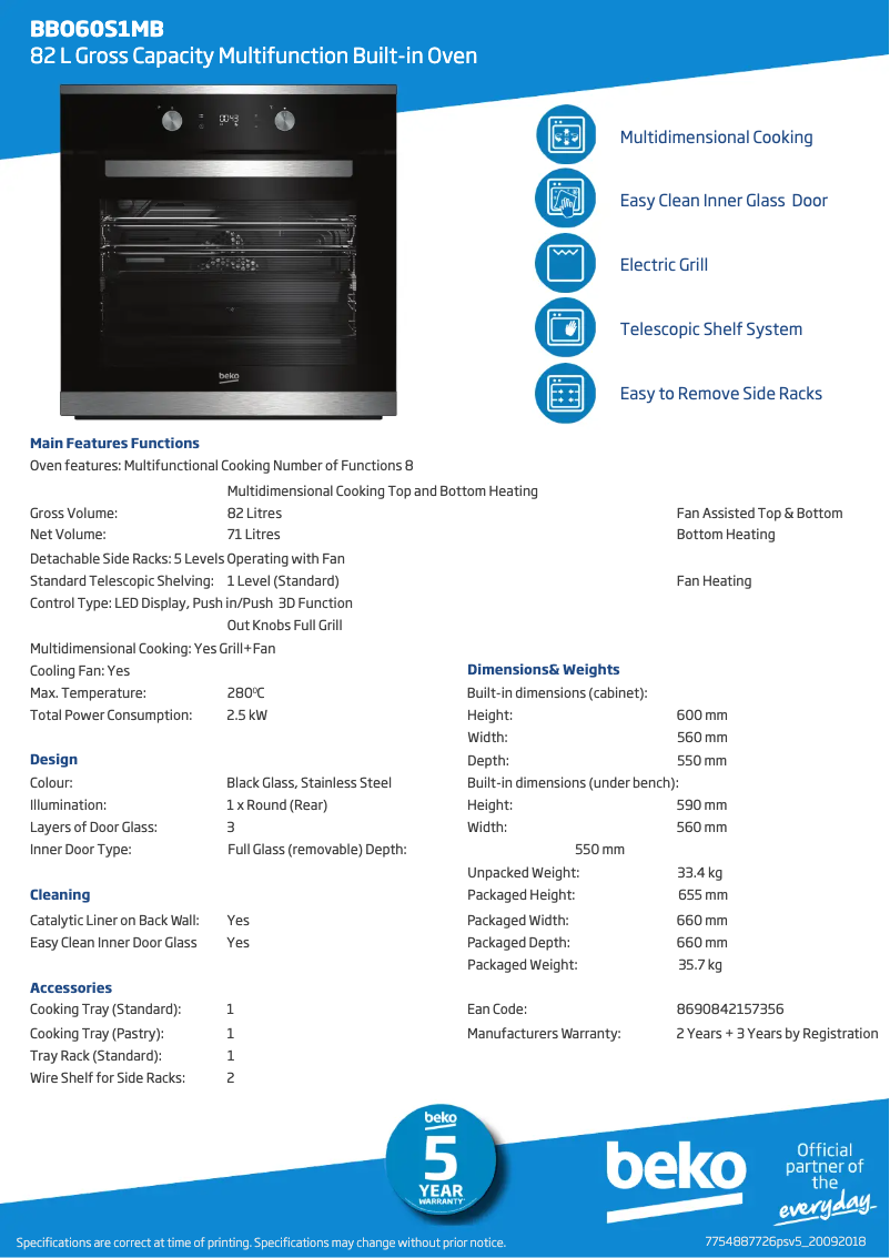 Page n°1 - Fiche technique Beko BBO60S1MB