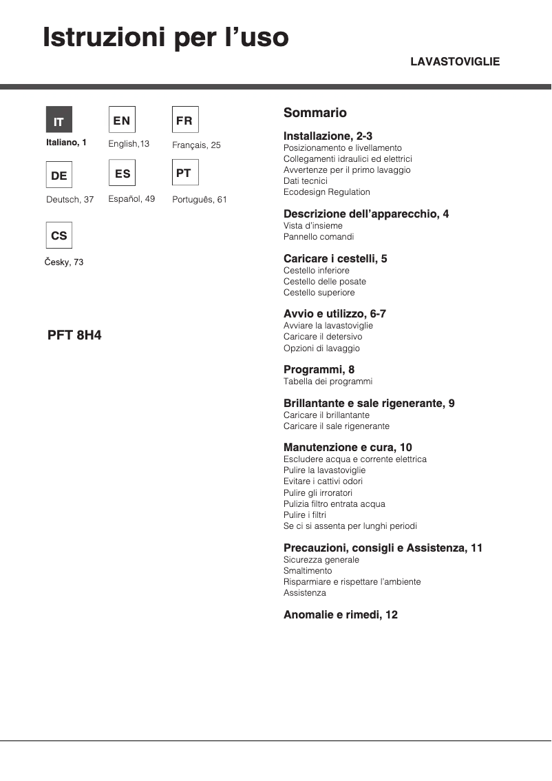 Page 1 de la notice Manuel utilisateur Hotpoint PFT 8H4X.R