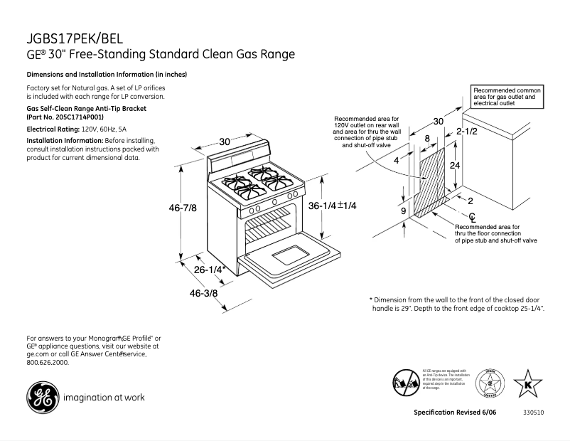 Page n°1 - Fiche technique GE JGBS17BELBB