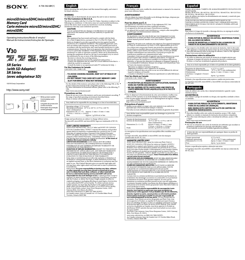 Page 1 de la notice Manuel utilisateur Sony SR-8UY3A