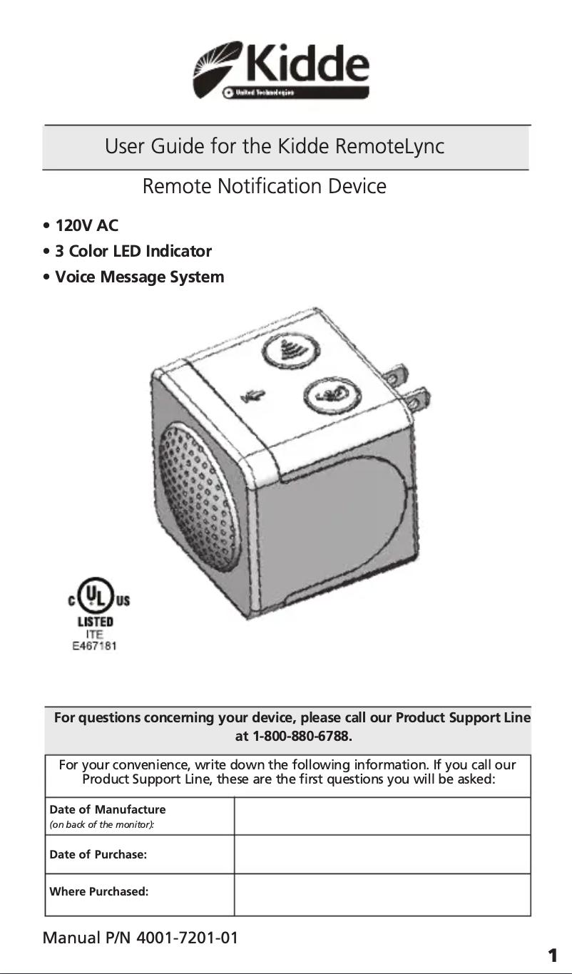 Page n°1 - Manuel utilisateur Kidde RemoteLync 21026465