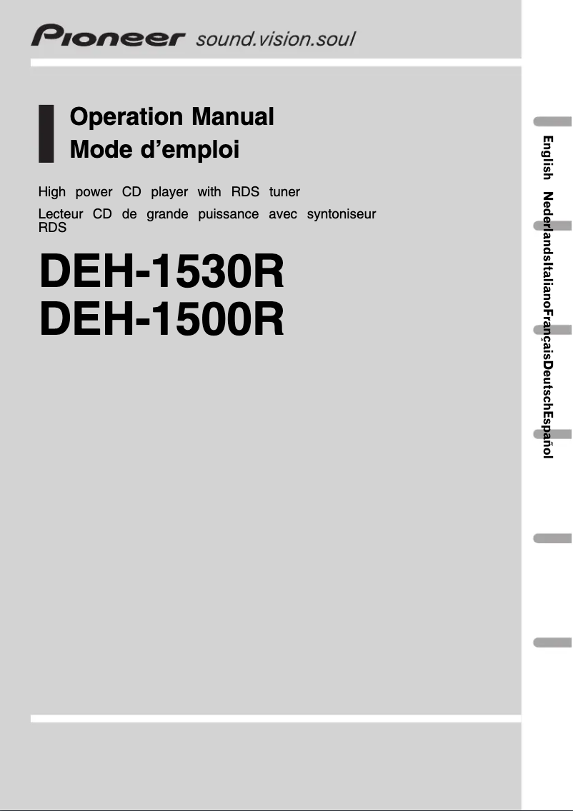 Image de la première page du manuel de l'appareil DEH-1500R