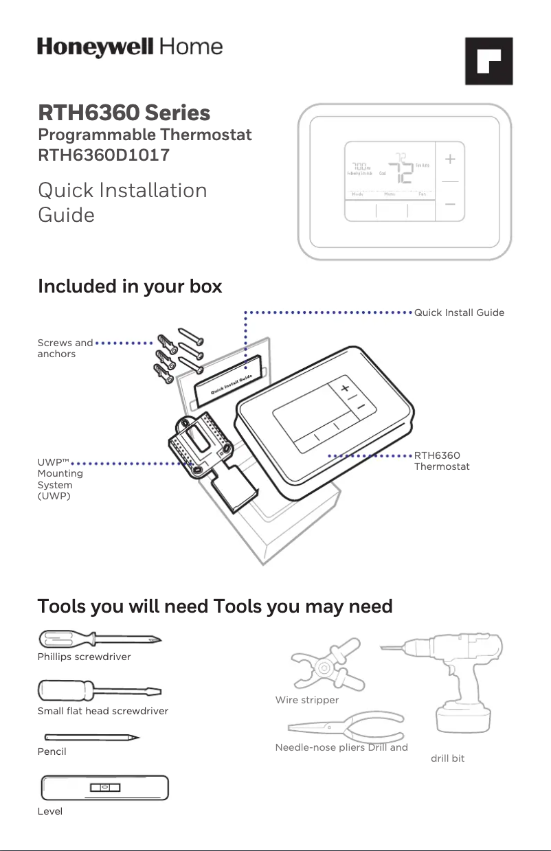 Page 1 de la notice Manuel utilisateur Honeywell RTH6350D1000/U
