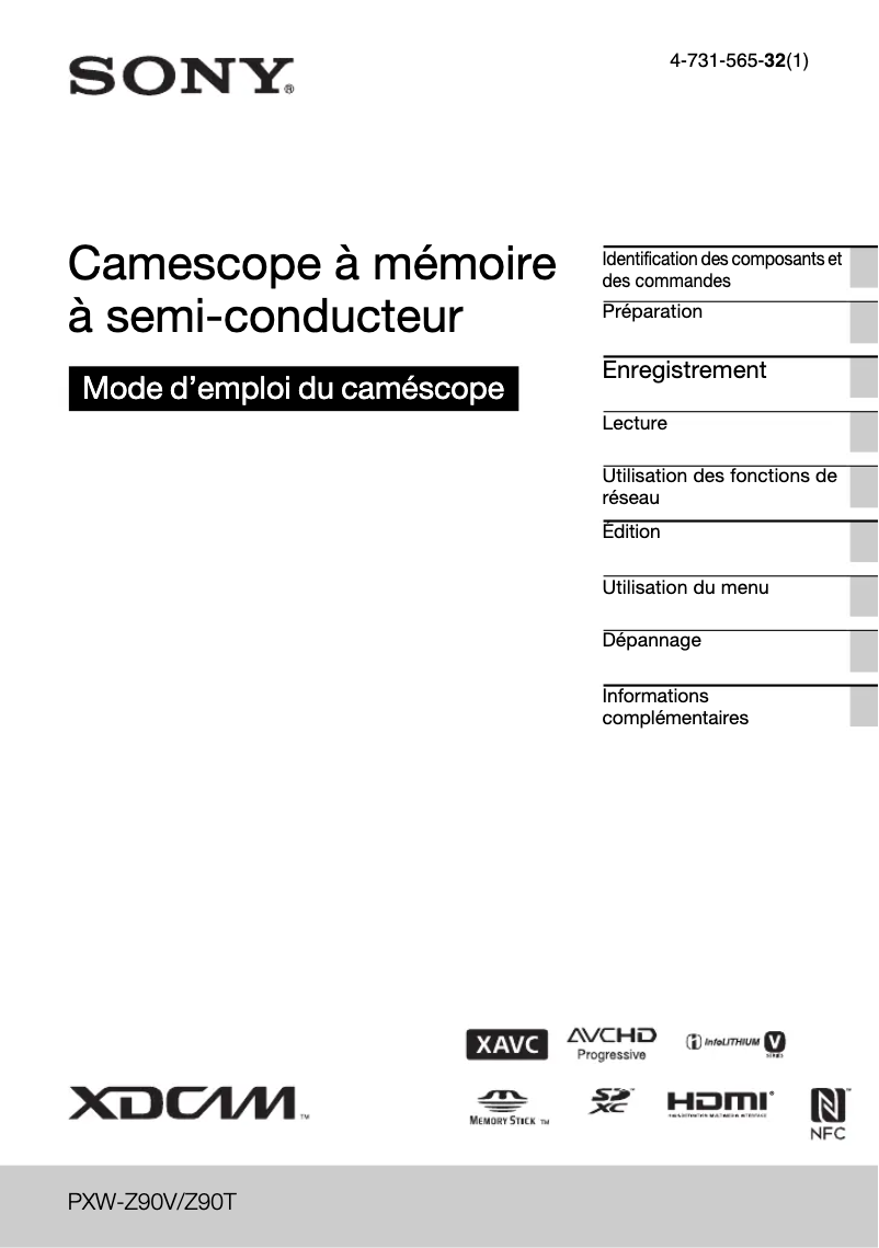 Image de la première page du manuel de l'appareil PXW-Z90T