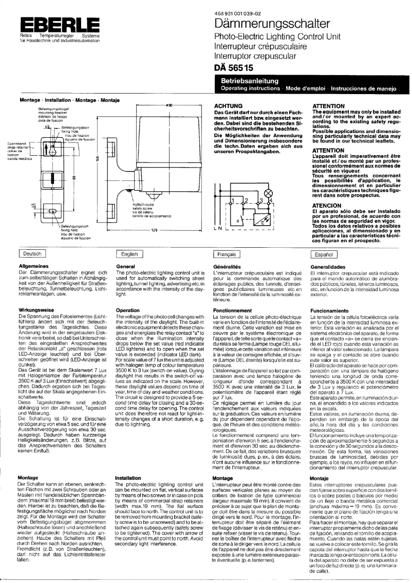 Page n°1 - Manuel utilisateur Eberle DA 56515